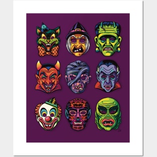 Retro Halloween Masks Posters and Art